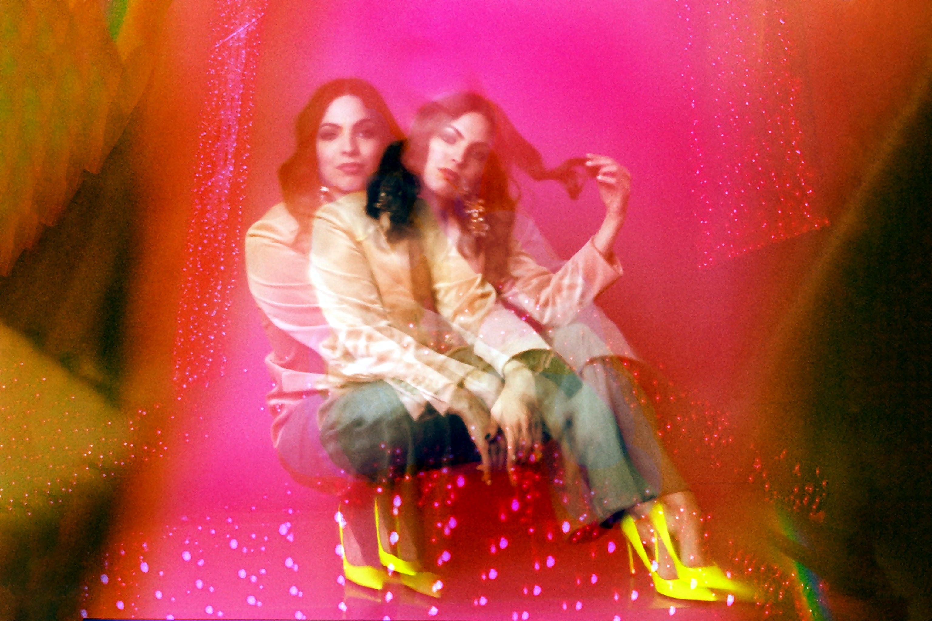 Creative editorial portrait, pink neon.